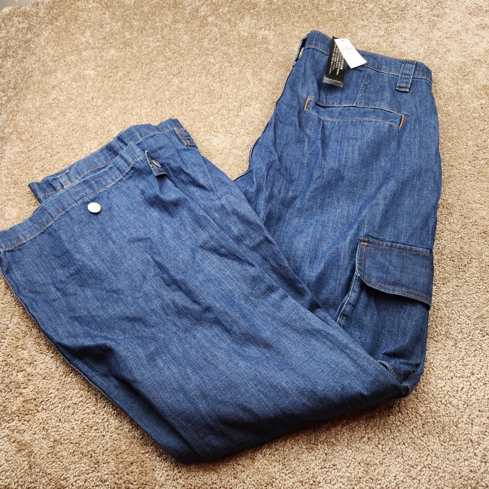 Banana Republic Barrel Cargo Jeans Womens 32/14R Medium Wash Blue Denim New